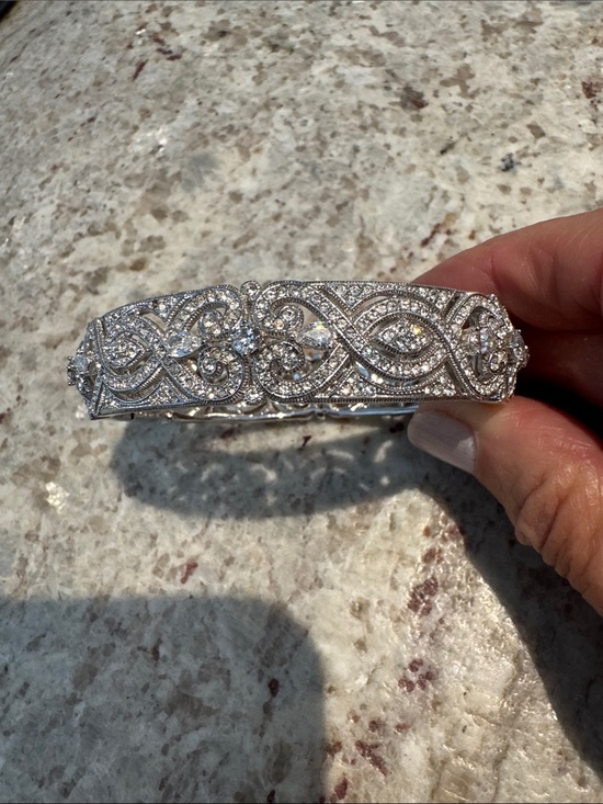 Nadri Jewelry - Nadri Vintage Style Victorian Filigree Pave Crystal Hinge Bangle